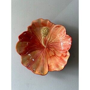 Everyday Gibson Hand Painted Hawaiian Tropical Flower Hibiscus Textured Bowl Sm